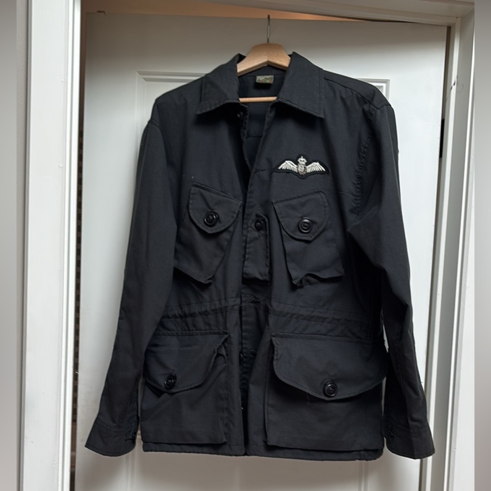 Vintage Black Military Field Jacket with Winged Patch